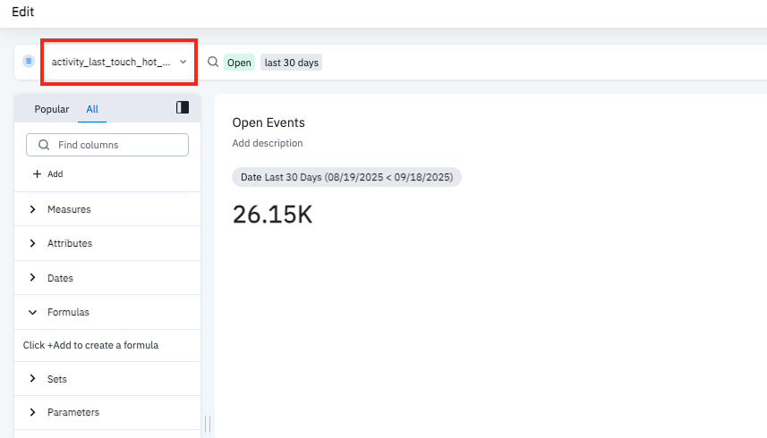 Branch Analysis widget displaying event data for the last 30 days with highlighted model selection options.