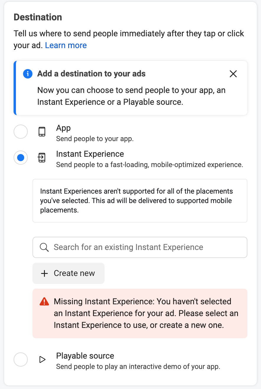 Integration between Branch and Meta Ads using Instant Experience destination for deferred deep linking.